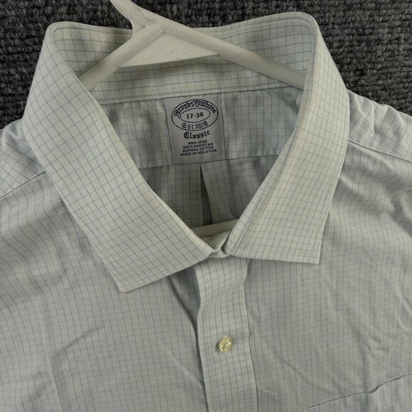 Brooks Brothers Classic Cotton Check Non-Iron Blue 17-34 Spread Men Shirt Adult - Picture 7 of 16